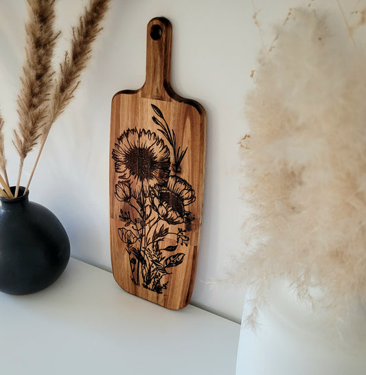 Schneidebrett Redo mit Sonnenblumenstrauß
